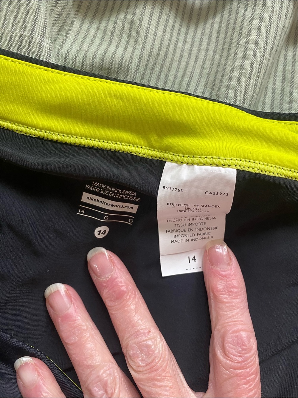 Nike Black Swim Skirt with Neon Yellow Waistband, Size 14